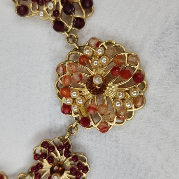 Coldwater Creek Statement Necklace - Gold Tone - Large Round Beaded Medallions - Picture 5 of 7